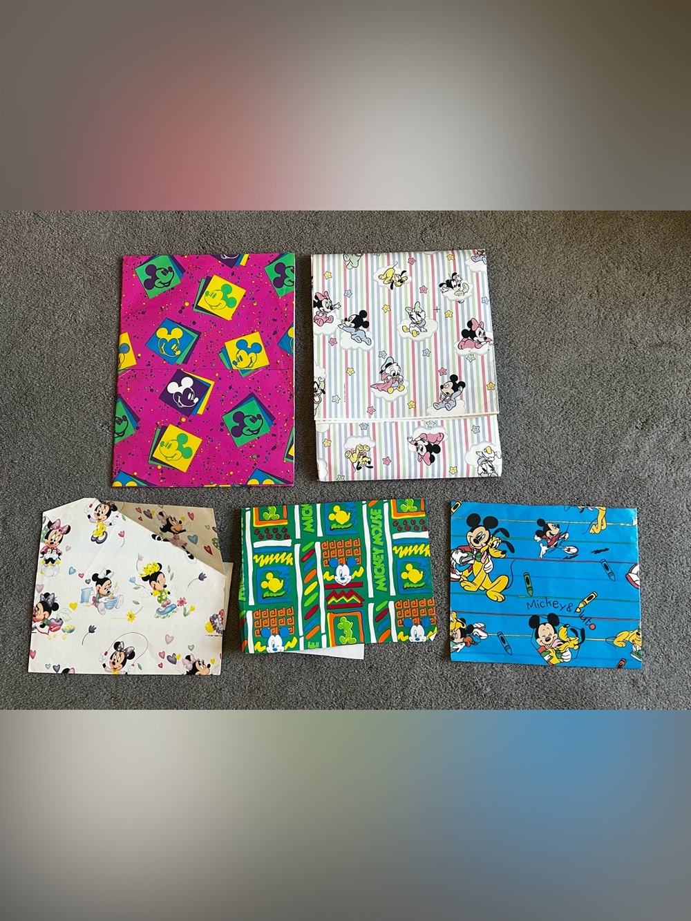 Lot of Vintage Disney Assorted Mickey Mouse Wrapping Paper